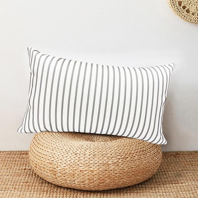 Decorative Throw Pillow Covers Set of 2 Light Gray Striped Pillow Covers 12x20 Inch Throw Pillow Cover Linen Pillowcase Modern Farmhouse Outdoor Pillow Covers for Couch Sofa Living Room