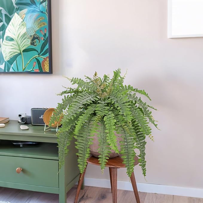 Hollyone Artificial Fern Plants in Pot 25.5" Medium Artificial Boston Fern 31 Leaves for Outdoors & Indoor Faux Potted Plant Fake Ferns Bush Plant Patio Garden Farmhouse Porch Home Decor Dusty Green