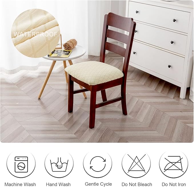 Genina Waterproof Seat Covers for Dining Room Chairs, Stretch Chair Covers Removable Washable Dinning Room Kitchen Chair Seat Cushion Slipcovers (Argyle-Beige, 6 PCS)