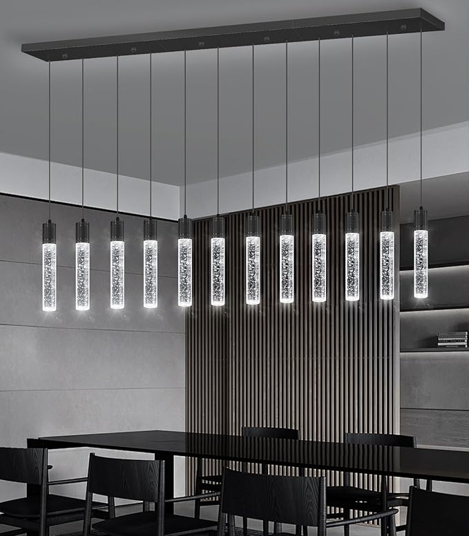 Modern Crystal Chandeliers LED Pendant Light for Kitchen Island Dining Room Entrance Foyer Living Room 6000K Black