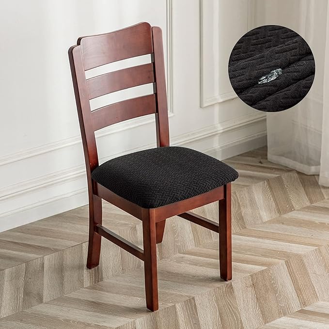 Genina Waterproof Seat Covers for Dining Room Chairs Covers Dining Chair seat Covers Kitchen Chair Covers slipcovers (Black, 4 Pcs)