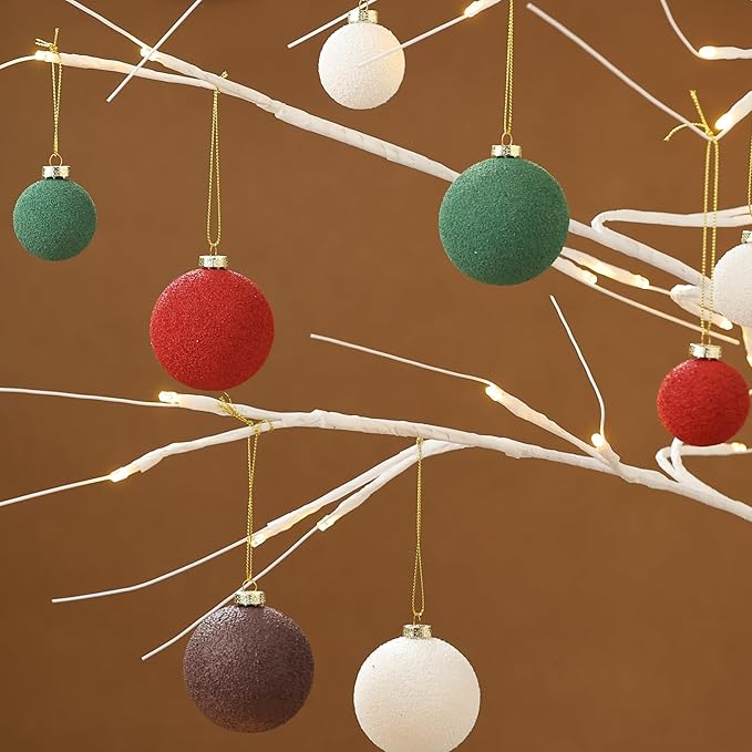 Christmas Ornaments Set 12PCS - 2.4 Inch Textured Shatterproof Vintage Neutral Ball Ornaments for Tree Rustic Farmhouse Decor