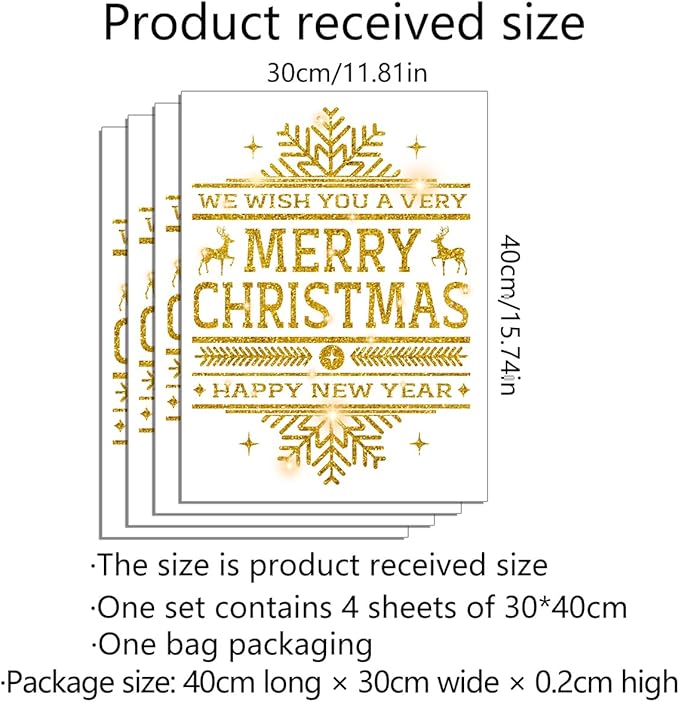 clothmile 4 Sheets Gold Merry Christmas Wall Decals Gold Christmas Snowflake Wall Stickers Decor Removable Christmas Wall Decals for Xmas Holiday Party Supplies Home Window Merry Christmas Decor