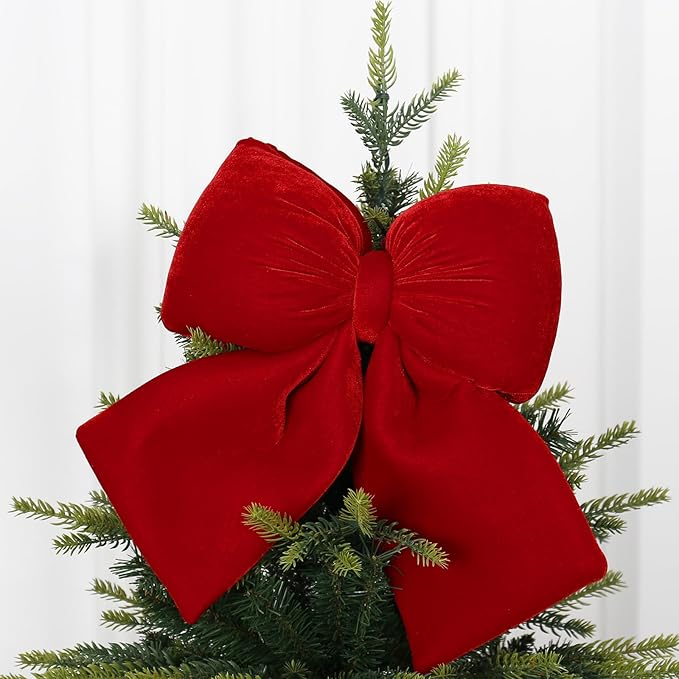 Red Velvet Large Bow Decorations, 2PCS Valentine's Day Christmas Tree Topper Bows Decor, for Home Wreaths Stairs Railing Holiday Wedding Xmas Indoor Outdoor