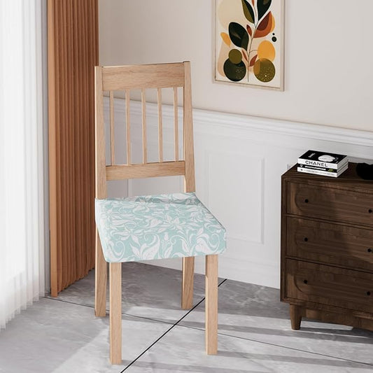Stretch Dining Chair Seat Covers Set of 6,Dining Chair Slipcovers, Floral Printed Chair Covers,Soft Fabric Washable Upholstered Chair Seat Protector, No Rear Covers for Home Kitchen Dining Room