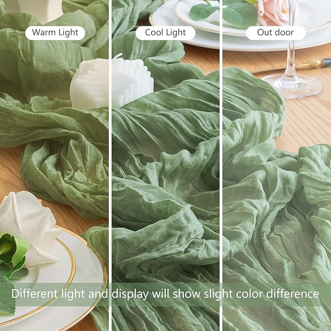 Wokceer Cheesecloth Table Runner 2Pack 10FT Sage Green Boho Gauze Easter Christmas Cheese Cloth Table Runner for Party Long Rustic Sheer Table Runners for Baby Bridal Shower Wedding