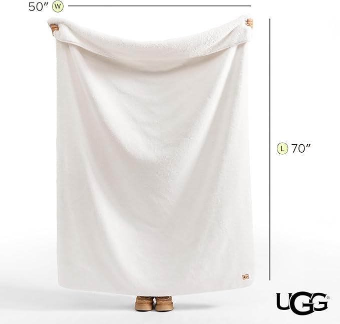 UGG Whitecap Plush Throw Blanket Fleece Soft Fuzzy Throw Blankets for Couch or Bed, Home Decor, Winter Blanket, Machine Washable, 50-inch x 70-inch, White Snow