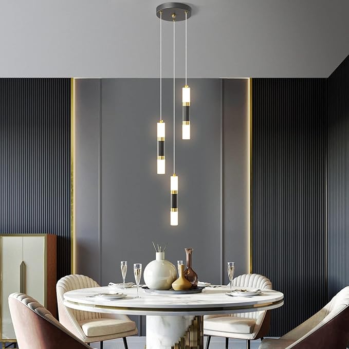 Modern Kitchen Pendant Lighting Over Island Dimmable LED 3 Light Mini Pendant Light, Pendant Lights Kitchen Bedroom Modern Pendant Light Fixtures (Black Gold)