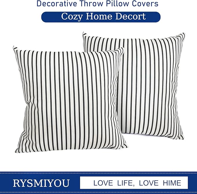 Decorative Throw Pillow Covers Set of 2 Black Striped Pillow Covers 20x20 Inch Throw Pillow Cover Linen Pillowcase Modern Farmhouse Outdoor Pillow Covers for Couch Sofa Bed Living Room