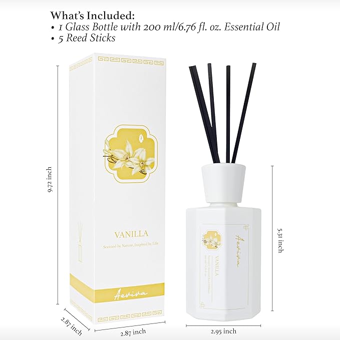 Reed Diffuser Set, 6.7 oz Vanilla Scented Reed Diffusers for Home with Sticks, Home Fragrance Oil Scent Diffuser for Bathroom, Decor & Gift