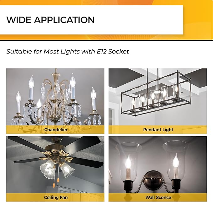 Hizashi E12 Candelabra Bulb 60 watt, E12 LED Bulb Dimmable, 5000K Daylight White, 90+ CRI 6W 550LM, CA11 Flame Tip LED Chandelier Light Bulbs Candelabra Base, UL Listed - 24 Pack