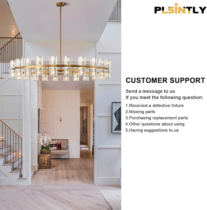 Modern Round Crystal Chandelier, 36in Large Gold Farmhouse Chandeliers for Dining Room, Light Fixtures Over Table, 6-Light Pendant Lighting Fixture for Living Room Bedroom Kitchen Island