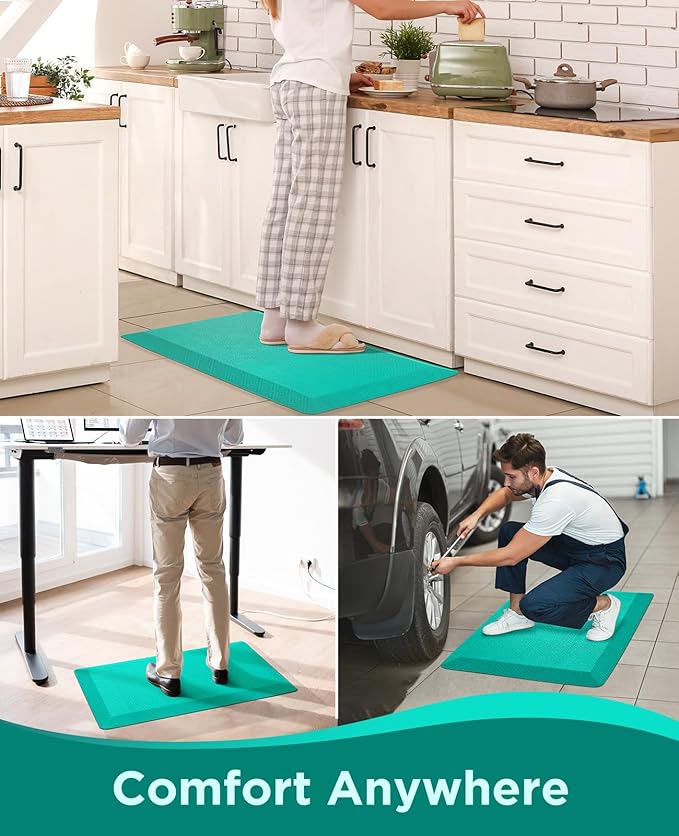 Ophanie Kitchen Mats for Floor, 3/4 Inch Thick Kitchen Rugs, 20''x32'' Anti Fatigue Standing Cushioned Mat, Waterproof,Comfort Ergonomic Mat for Office, Home, Sink, Teal Non-Slip Bottom