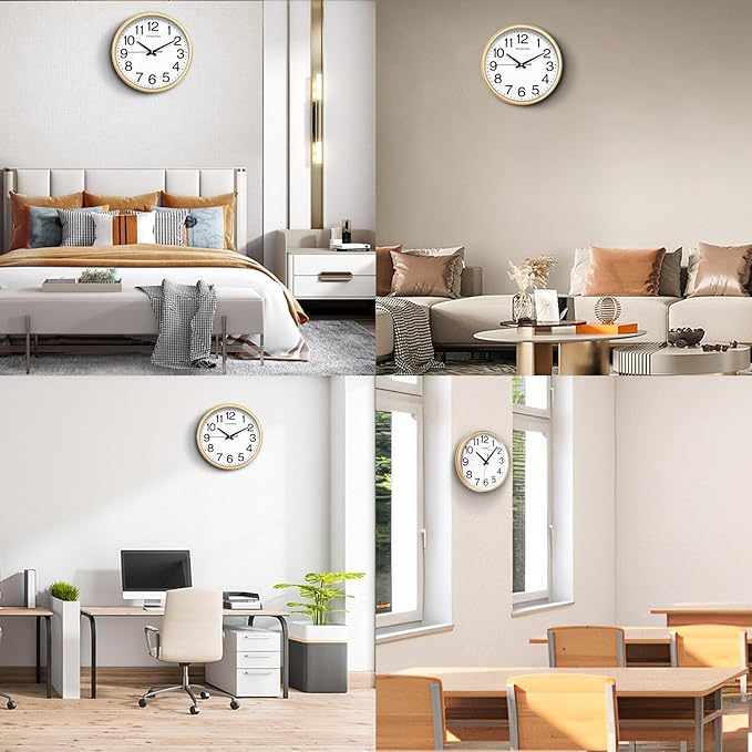 Wall Clock, 16 Inch Large Dial Non-Ticking Silent Battery Operated Quality Analog, Ultra-Quiet Movement Quartz, Timeless Stylish Clock, Ideal Modern Home, Office Décor (Gold)