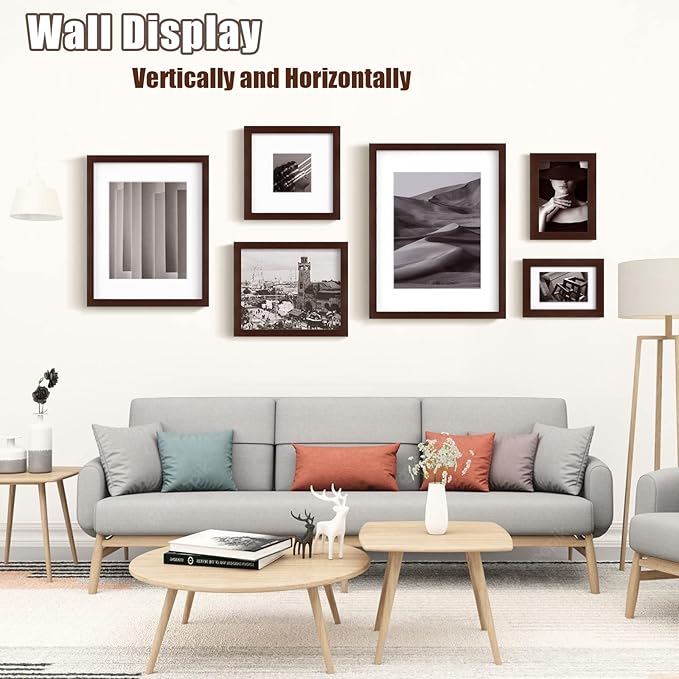Egofine 4x6 Picture Frames with Plexiglass, Display Pictures 3x4.5 and 3.5x5 with Mat or 4x6 Without Mat Set of 4 for Tabletop and Wall Mounting, Walnut Color