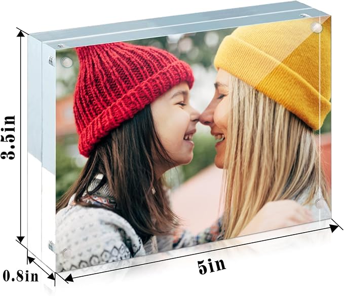 ILYXY Picture Frame, 5 Pack Acrylic 3.5x5 - Magnetic, Double Sided, Free Standing, UV Protection, 20mm Thick Frameless Clear Picture Frames