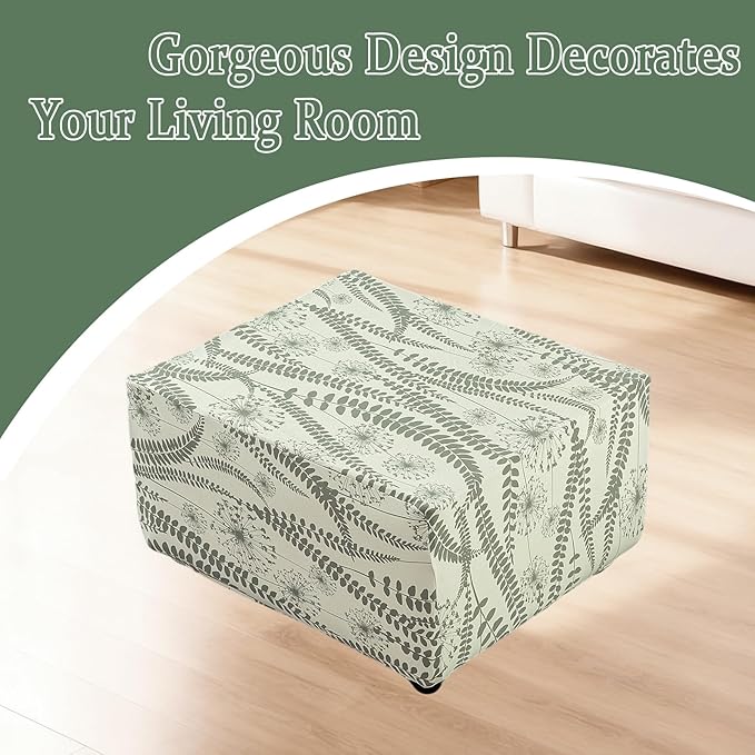 HAOYONG Ottoman Cover Square, Stretch Ottoman Slipcover Printed, SoftFoot Stool Cover Protector with Nonslip Elastic Bottom Removable Washable