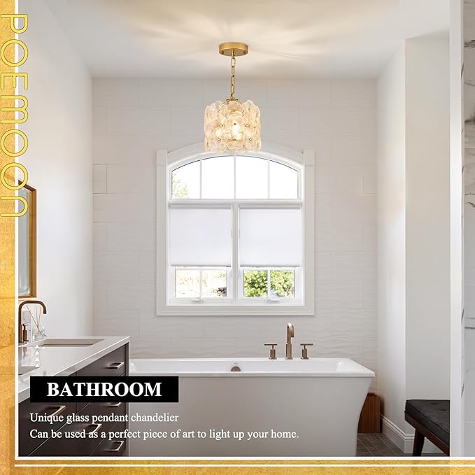 2-Pack Gold Glass Pendant Light Modern 1-Light Flower Small Ceiling Pendant Lighting for Kitchen Island Sink Dining Room Bedroom Entryway Hallway, E26