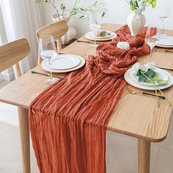6PCS Table Runner Cheesecloth 10FT Terracotta Boho Gauze Cheese Cloth Rustic Sheer Table Runners for Wedding Bridal Baby Shower Party Decoration
