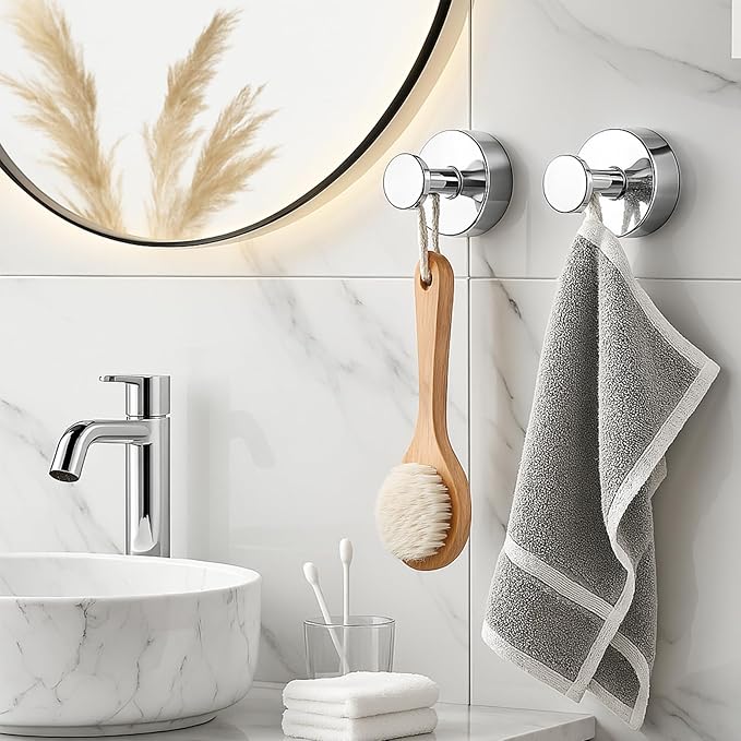 BKV Suction Cup Hooks for Glass Window,Removable Shower Hooks for Inside Shower,Metal Towel Hooks for Bathrooms,4 Pack(Mirror)