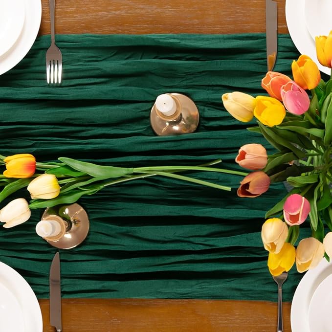 Christmas Emerald Green Cheesecloth Table Runner 1pcs Dark Green Table Runner 22×120 inch 10FT Home Decor for Farmhouse Wedding Baby Shower Birthday Party Ceremony