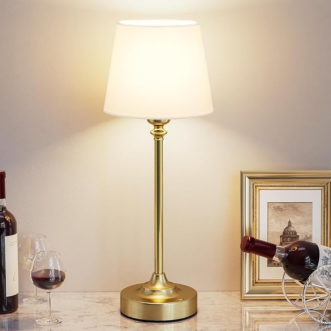 Cordless Table Lamp Rechargeable Gold - 1 Pack Brass 4000mAH Battery Operated Lamp for Decor, 3000K Stepless Dimming Touch Control Wireless Lamp for Bedroom, Dining Table, Counter, Living Room