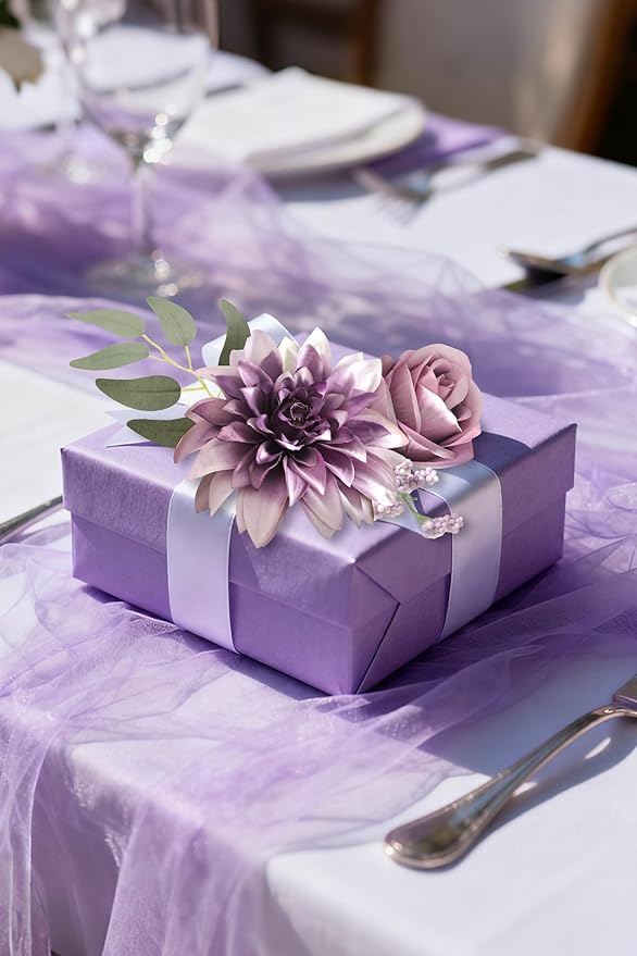 Purple Artificial Flowers Combo Box Set Silk Flowers Fake Rose for DIY Floral Arrangements Wedding Bouquets Centerpieces Baby Shower Party Home Decorations