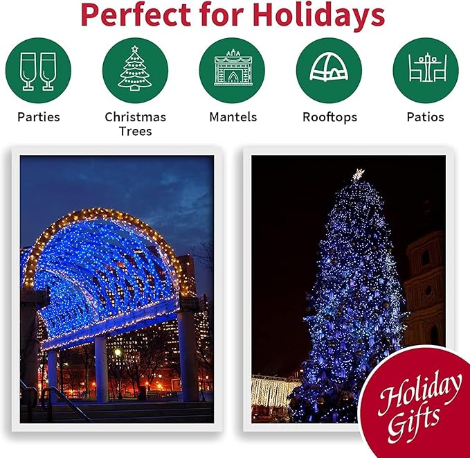 LAMPHOME 66ft Christmas Decorative Mini Lights,200 LED Green Wire Fairy Starry String Lights Plug in, 11 Lighting Modes for Indoor Outdoor Xmas Tree Wedding Party Decoration (Blue)