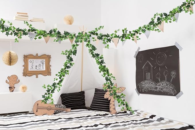 RECUTMS 6 Strands Artificial Vines Ivy Garland 6.3Ft Fake Ivy Garland with Silk Green Leaves Faux Hanging Plants Greenery Vines for Spring Home Wall Wedding Room Indoor Outdoor Valentines Decor(lvy)