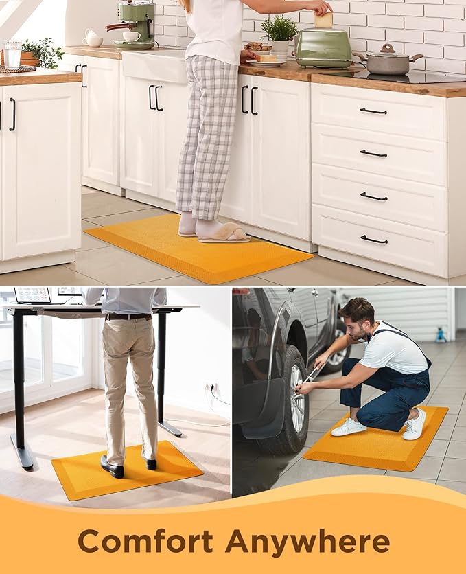 Ophanie Kitchen mats for Floor, 3/4 inch Thick, Kitchen Rugs, 20''x48'' Anti Fatigue Standing Cushioned Mat, Waterproof,Comfort Ergonomic mat for Office, Home, Sink, Orange Non-Slip Bottom