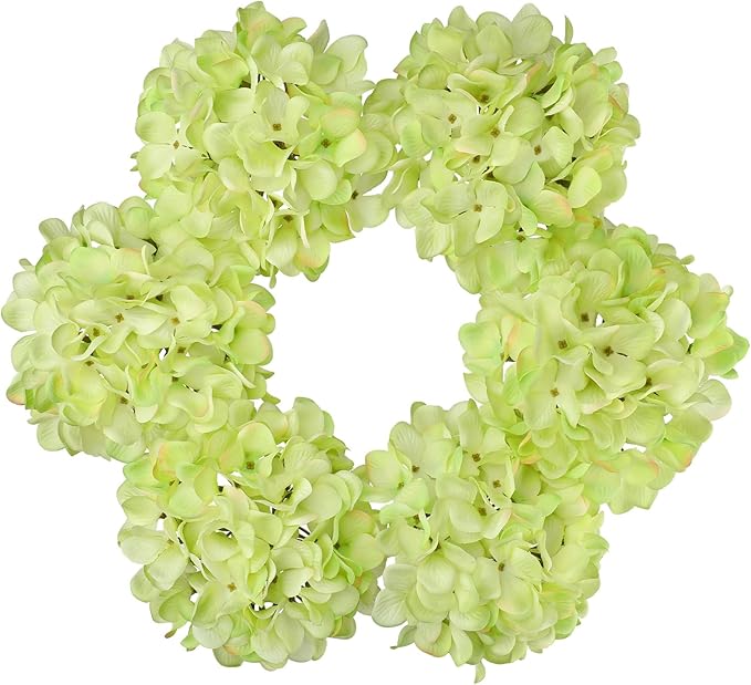 Hollyone 6 Pcs Green Hydrangea Artificial Flowers Heads with Stems Silk Faux Hydrangea Green Fake Flowers for Home Indoor Outdoor DIY Floral Wedding Flower Bouquets Kitchen Table Centerpiece Decor