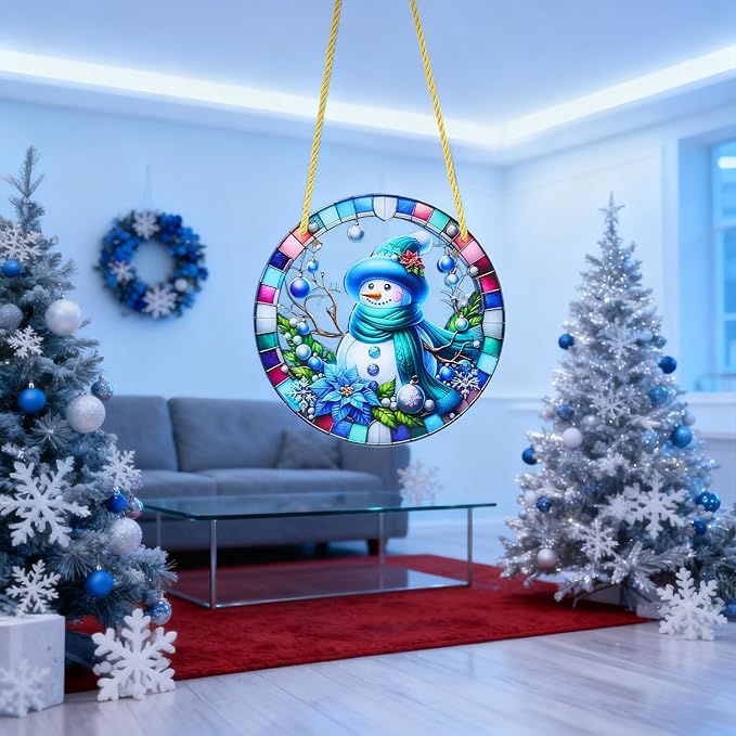 Christmas Santa Gingerbread Man Acrylic Disc Ornament for Tree, Wall, Window, Holiday Home Party Decoration (G)