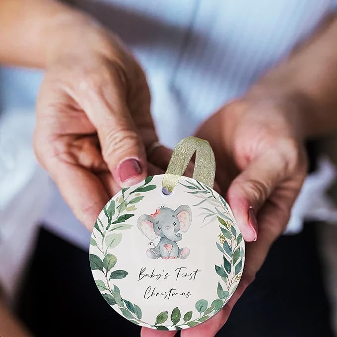 Babys First Christmas Ornaments 2025 Babies First Christmas Ornament Baby's 1st Ornament Boys Girls Round Ceramic Decoration with Gift Box&Ribbon (2.9"