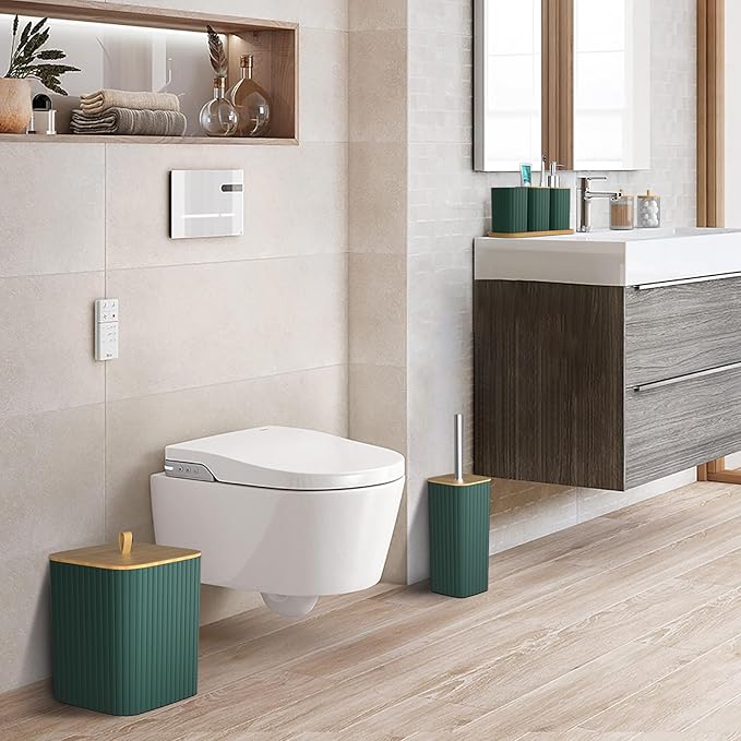 Bathroom Accessories Set - 24PCS Bathroom Set with Shower Curtain and Rugs, Trash Can, Toilet Brush Holder Set & Soap Dispenser – Stylish & Functional Bath Decor for Home, Apartment, Green