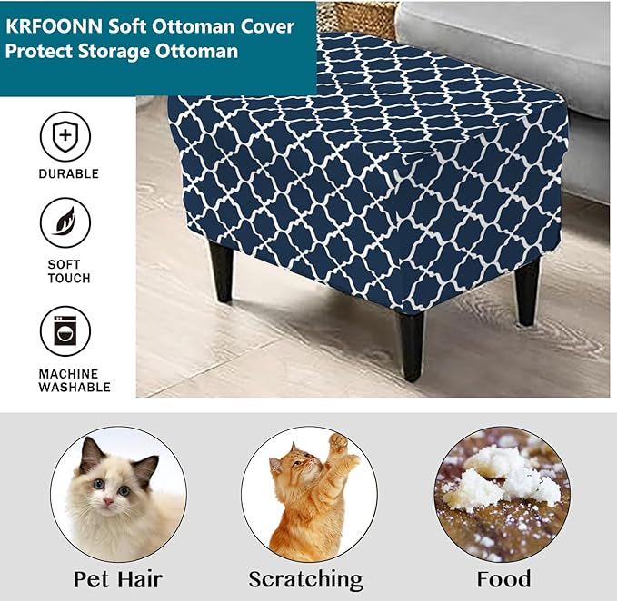KRFOONN Stretch Ottoman Cover Slipcovers Rectangle Fit Length 27"-35" Footrest Stool Covers Printed Ottoman Cover for Foot Stool Furniture Protector with Non Slip Elastic Bottom, Color 28