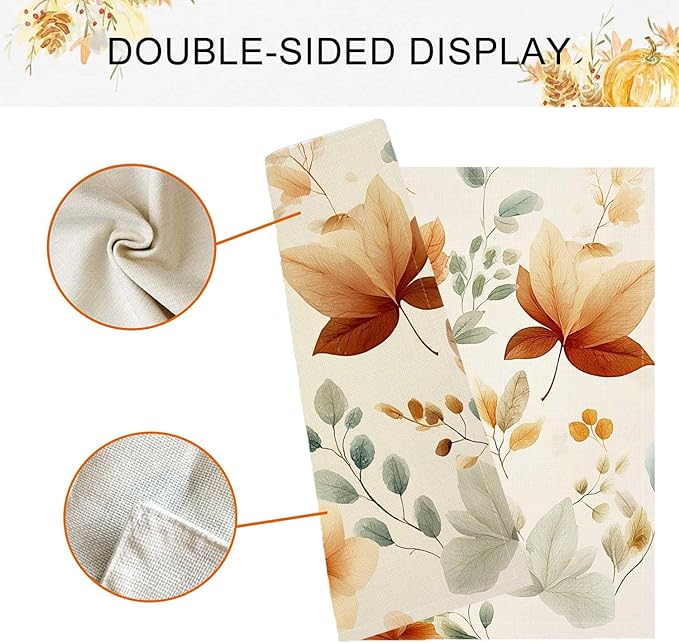 Double Side Set of 4 Maple Leaves Fall Placemats Seasonal Autumn Harvest Table Mats for Indoor Outdoor Home Party Dining Decor Farmhouse Burlap Table Mats 12x18 Inch #WP023