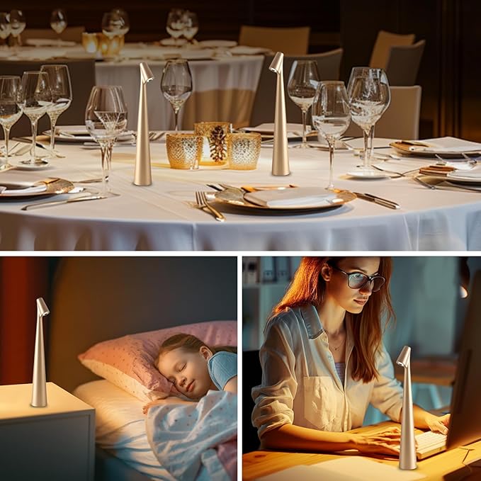 Cordless Small Table Lamps,3 Levels Brightness Portable Desk Lamp,Rechargeable Battery Lights for Outdoor, Restaurant, Bedside, Baby Night Light,Gifts(Gold)