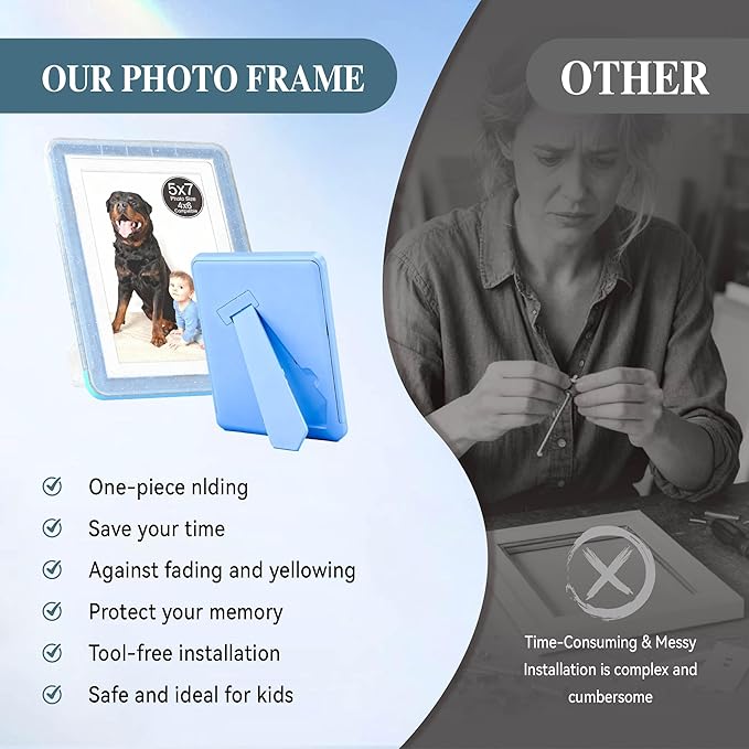 5x7 Picture Frame, Clear Acrylic Photo Frame with White Mat for 4x6 Photos, One-Piece Shatterproof Tool-Free Design, UV-Resistant Waterproof Tabletop Frame for Home Office Decor with 10-Year Warranty