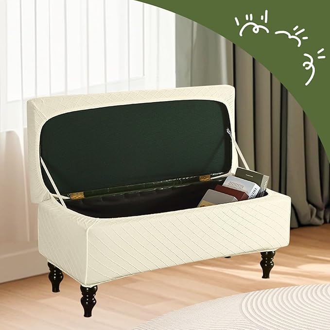 FUANGUI Ottoman Cover Stretch Storage Ottoman Bench Slipcover Jacquard Folding Storage Bench Ottoman Cover Footrest Stool Slipcover Footstool Protector Cover with Elastic Bottom,Small