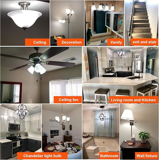 LiteHistory E12 led Bulb Dimmable 4W Equal 40W led Candelabra Bulb Daylight 5000K Clear T6 T25 E12 Edison Bulb for Ceiling Fan,Chandelier AC120V 400LM 6Pack