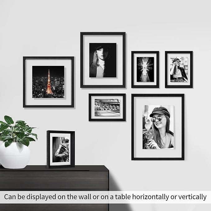 5x7 Floating Picture Frames Set of 2, Double Glass Photo Frame Wooden Frame for Wall Mount or Tabletop Displays for 3x5, 4x6 inch Pictures, Plane Edge Frames, Black