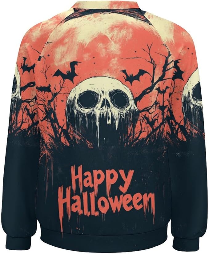 Halloween Sweatshirts for Women Funny and Spooky Print Crewneck Oversized Pullover Outdoor Lounge Fashion Sweater