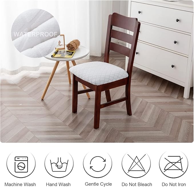 Genina Waterproof Seat Covers for Dining Room Chairs, Stretch Chair Covers Removable Washable Dinning Room Kitchen Chair Seat Cushion Slipcovers (Argyle-White, 2 PCS)