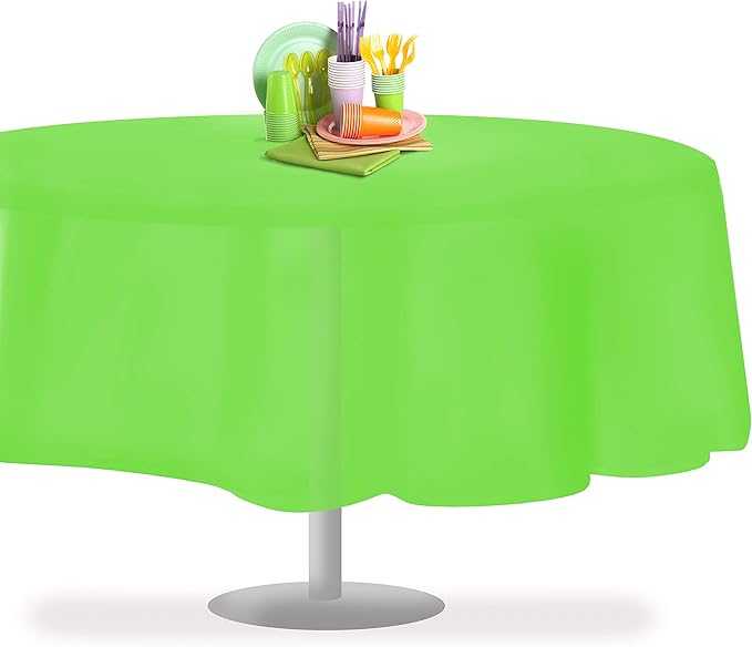 Grandipity 12 Pack Premium Disposable Plastic Tablecloth 84" Inch Decorative Round Table Cover - Lime Green