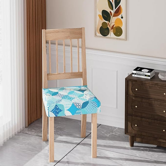 Stretch Dining Chair Seat Covers Set of 6,Dining Chair Slipcovers, Floral Printed Chair Covers,Soft Fabric Washable Upholstered Chair Seat Protector, No Rear Covers for Home Kitchen Dining Room