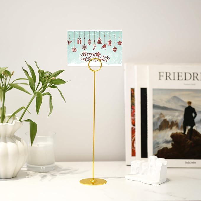 ERYTLLY 16PK Place Card Holders 12 Inch Table Number Holders Table Card Holders Steel Card Holders for Birthdays,Weddings,Photos, Food Signs, Memo Notes, Restaurants (Gold)