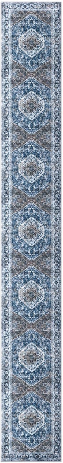 KOZYFLY Runners for Hallways 3x18 Ft Extra Long Washable Kitchen Thin Runner Rug Boho Runner Rug for Entryway Indoor Blue Printed Oriental Faux Wool Stair Floor Carpet Runner for Stair Kitchen Hall