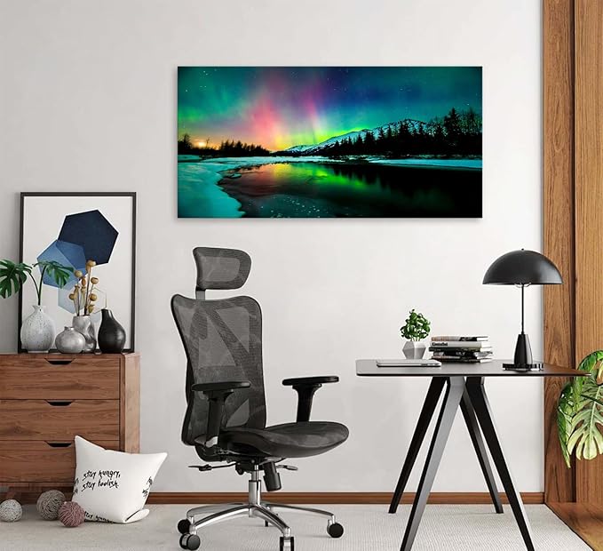 Cao Gen Decor Art S01998 Wall Art Aurora scenery Painting on Canvas Stretched and Framed Canvas Paintings Ready to Hang for Home Decorations Wall Decor