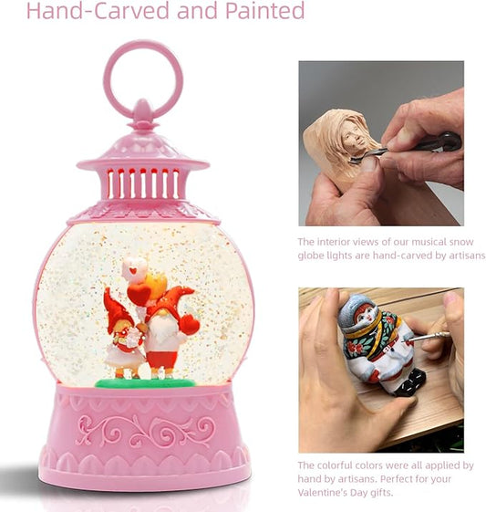 Valentine's Day Gnomes Snow Globe Musical Decor,Valentines Day Couple Gnomes Light Up Snow Globe 6H Timer, USB/Battery Operated,Valentines Day Gifts for Her, Teacher, Girls, Him - Wedding for Women