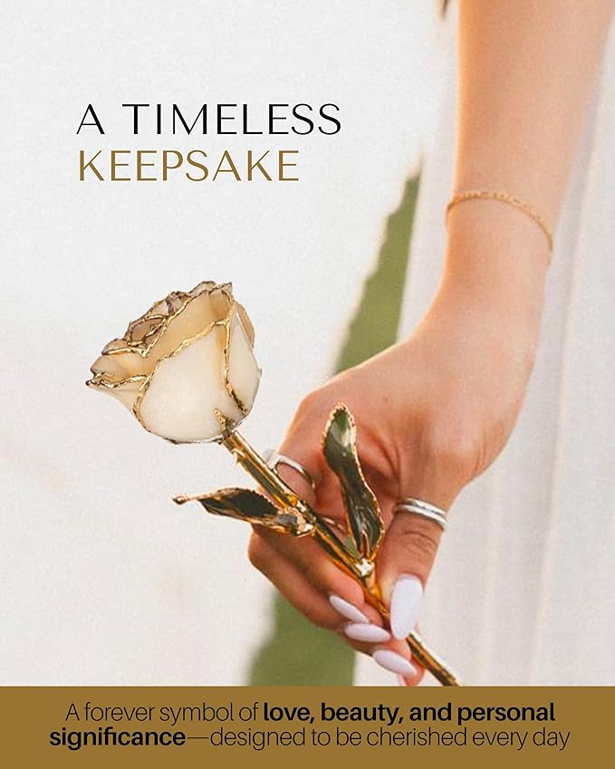 Forever Rose Hand-Dipped in 24K Gold, Diamond-Inspired April Birthstone with Sparkles, Real Rose in Luxury Gold Gift Box – Perfect Ready to Gift for April Birthday or Any Occasion